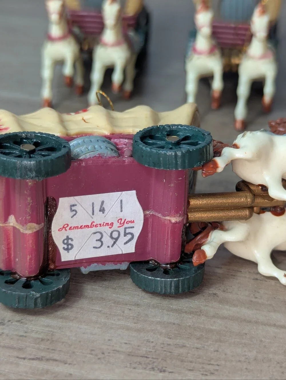 Western Covered Wagon Christmas Ornaments Hard Plastic Set of 6 Vintage